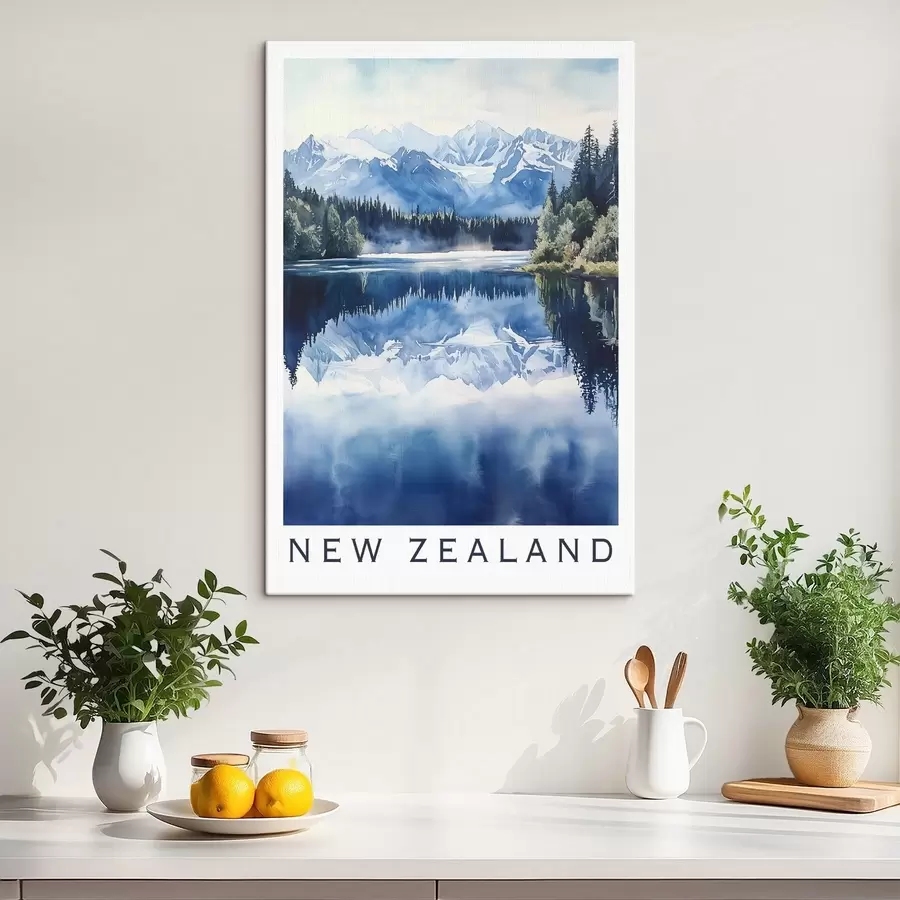 carta da parati Belle montagne in Nuova Zelanda, stile acquerello, lago, foresta nr. s44144