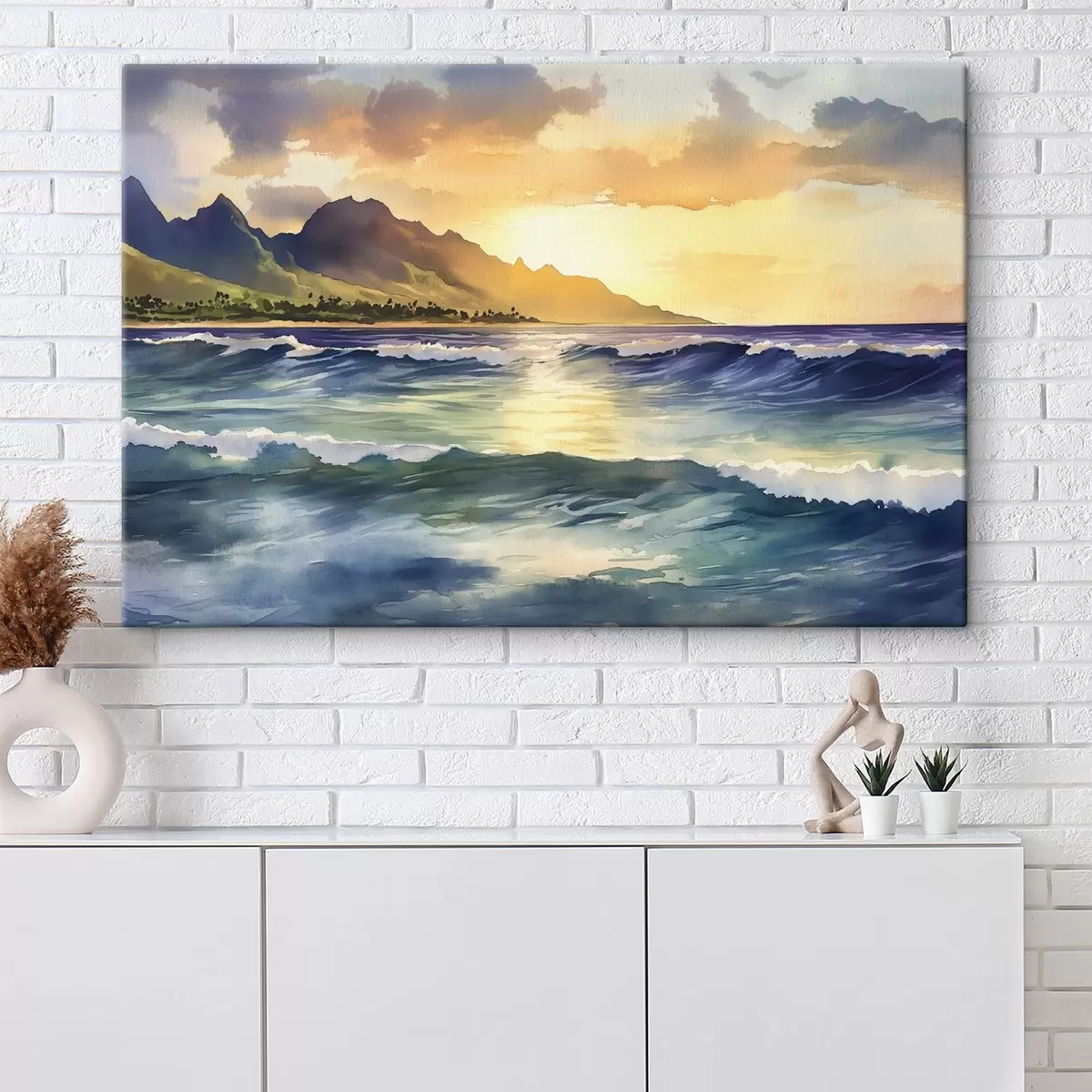 carta da parati Onde dell'oceano, tramonto, stile acquerello, natura nr. s44147