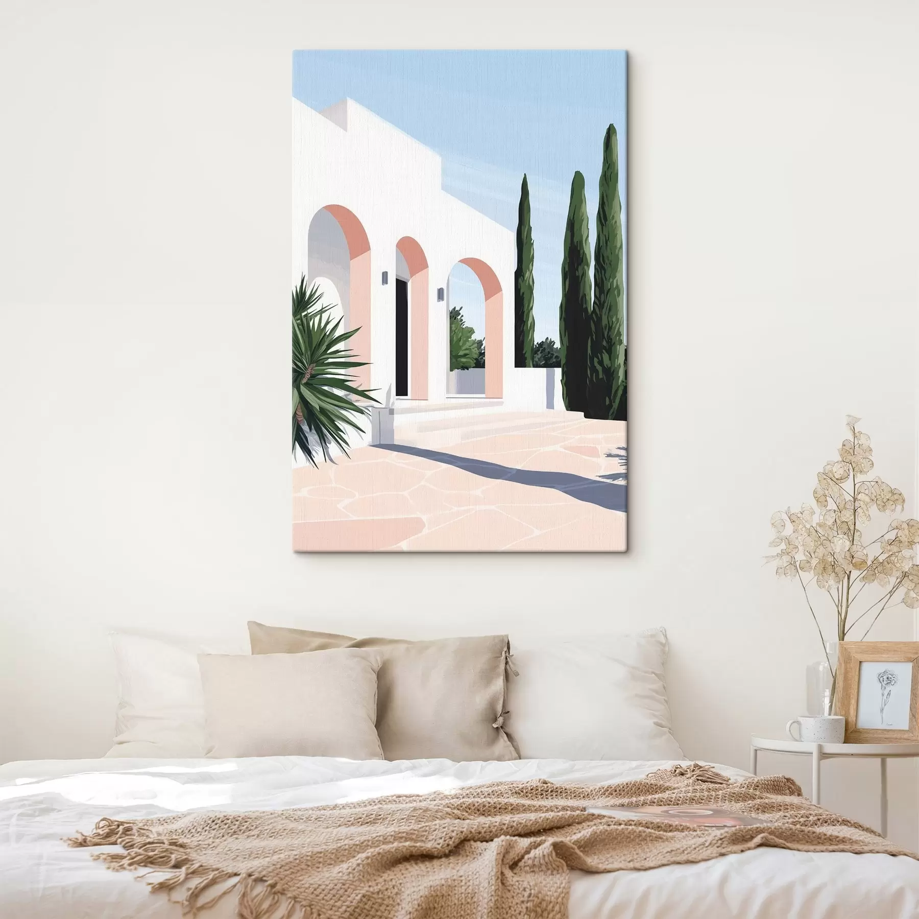 carta da parati Villa bianca con archi e giardino tropicale, stile mediterraneo e pianeggiante nr. s44153