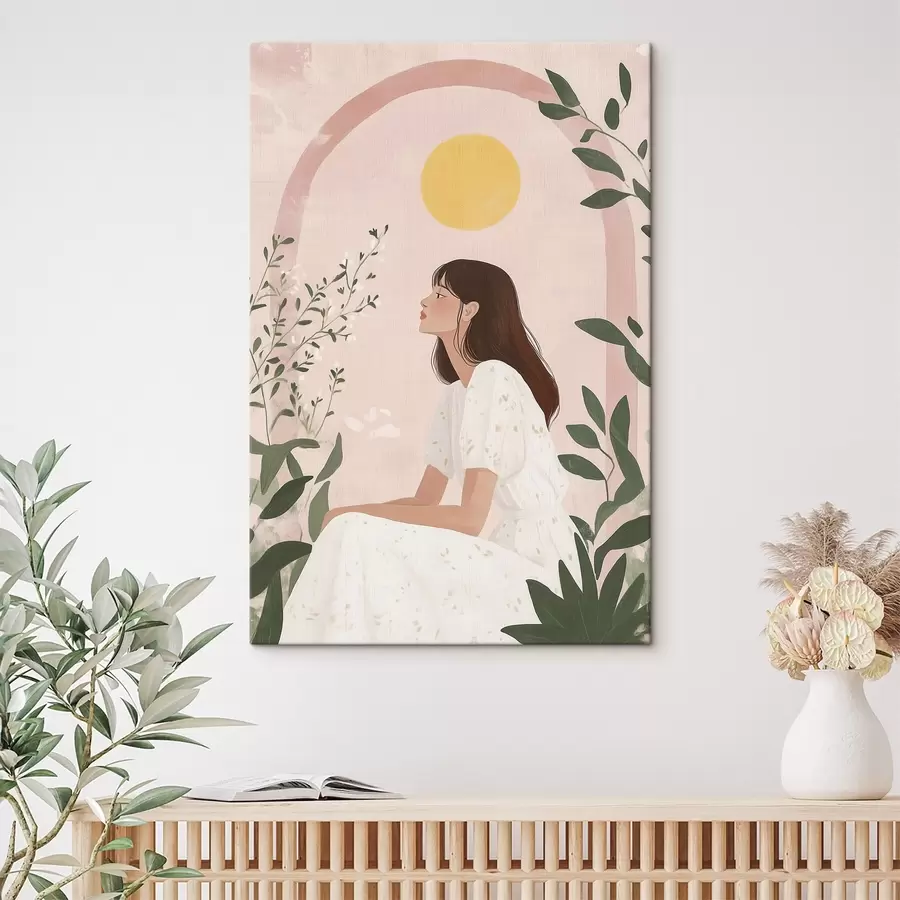 carta da parati Bella donna nel giardino tropicale, sole, colori pastello nr. s44155