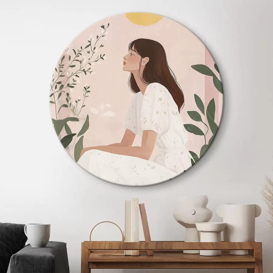 carta da parati Bella donna nel giardino tropicale, sole, colori pastello nr. r44155