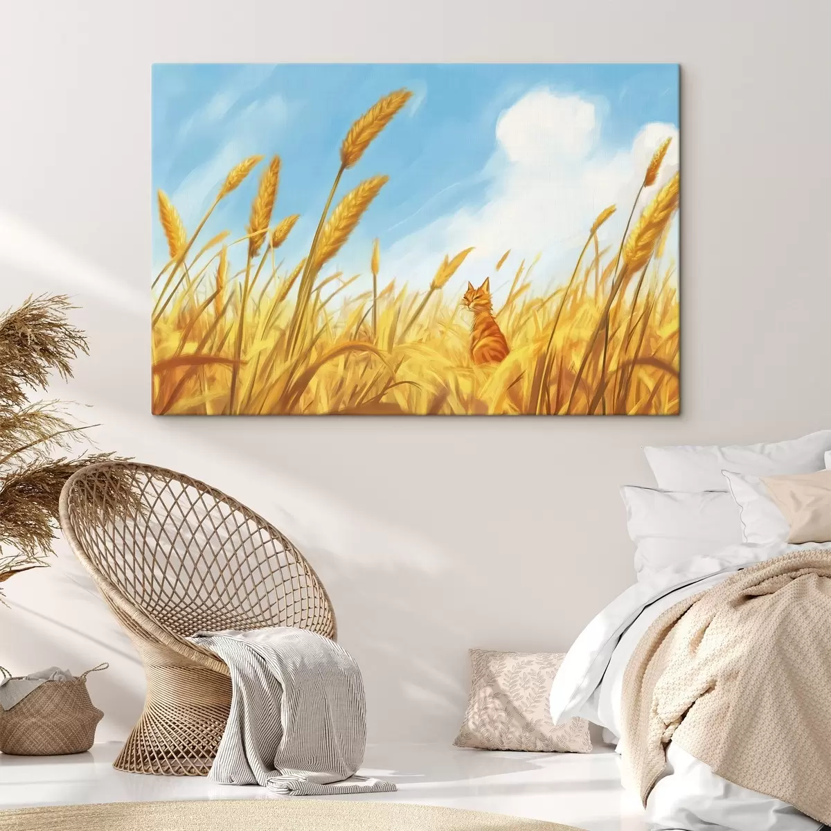 carta da parati Gatto nel campo con spighe di grano nr. s44211