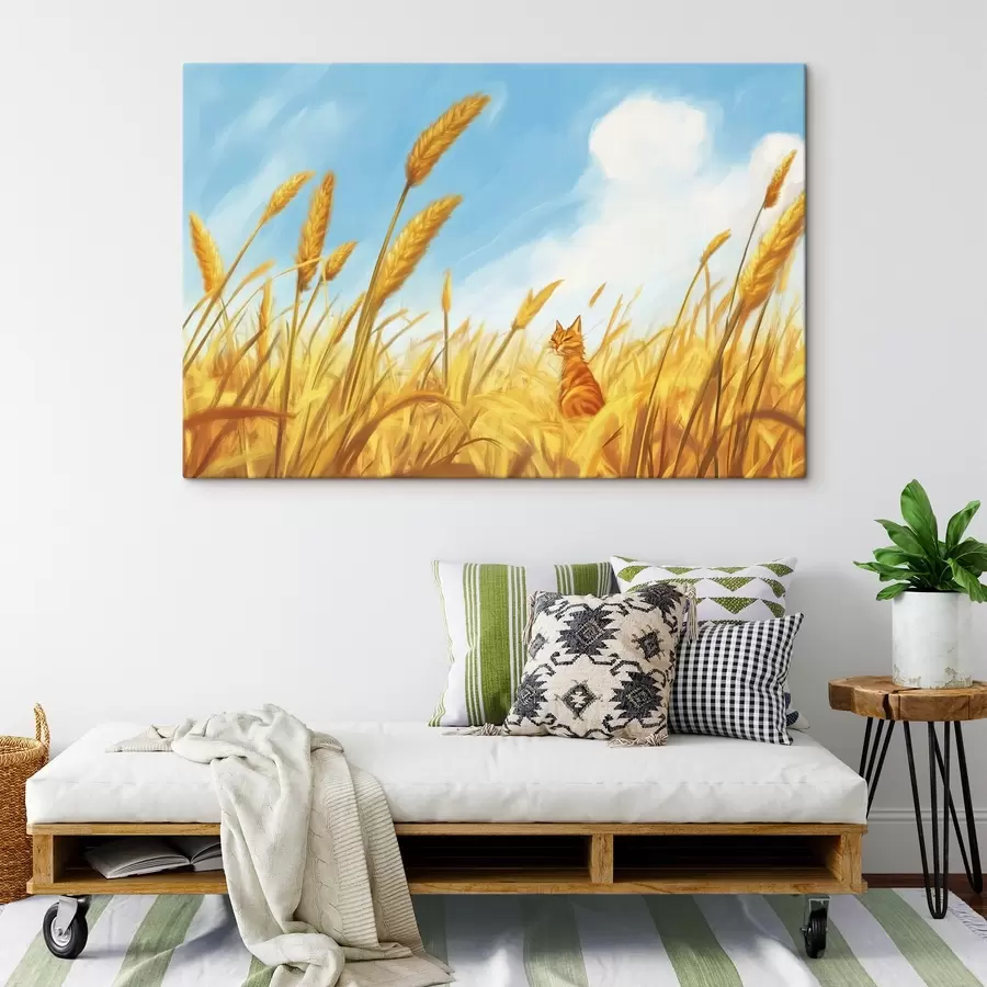 carta da parati Gatto nel campo con spighe di grano nr. s44211