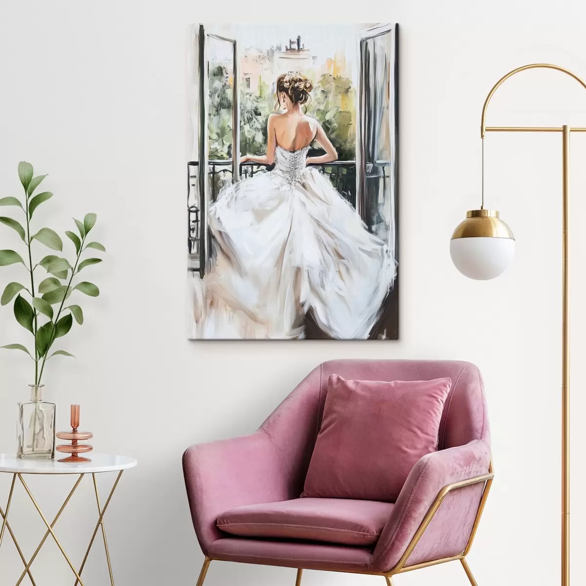 carta da parati Ragazza in abito bianco sul balcone nr. s44226