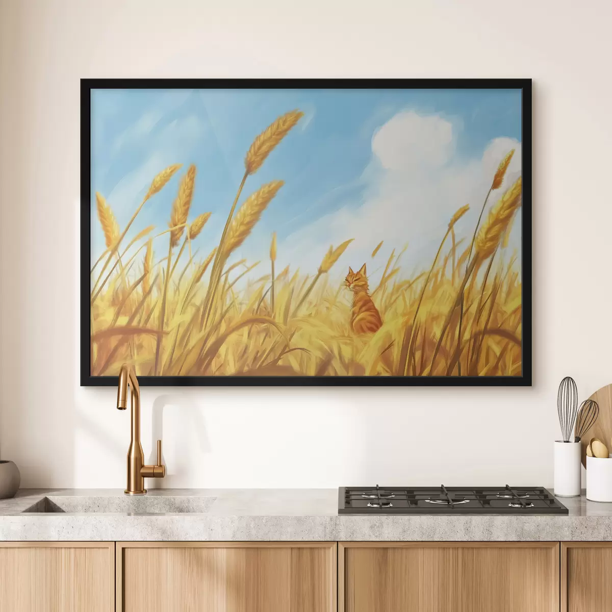 Poster Gatto nel campo con spighe di grano f44211