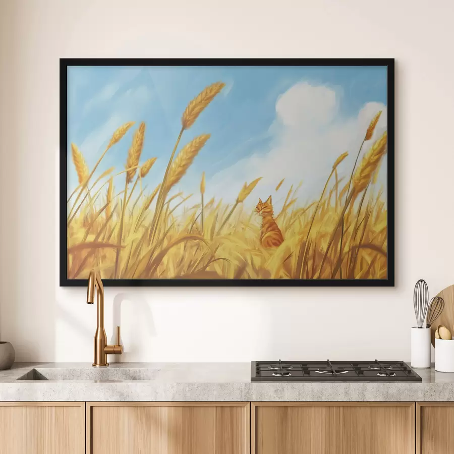 carta da parati Gatto nel campo con spighe di grano nr. f44211