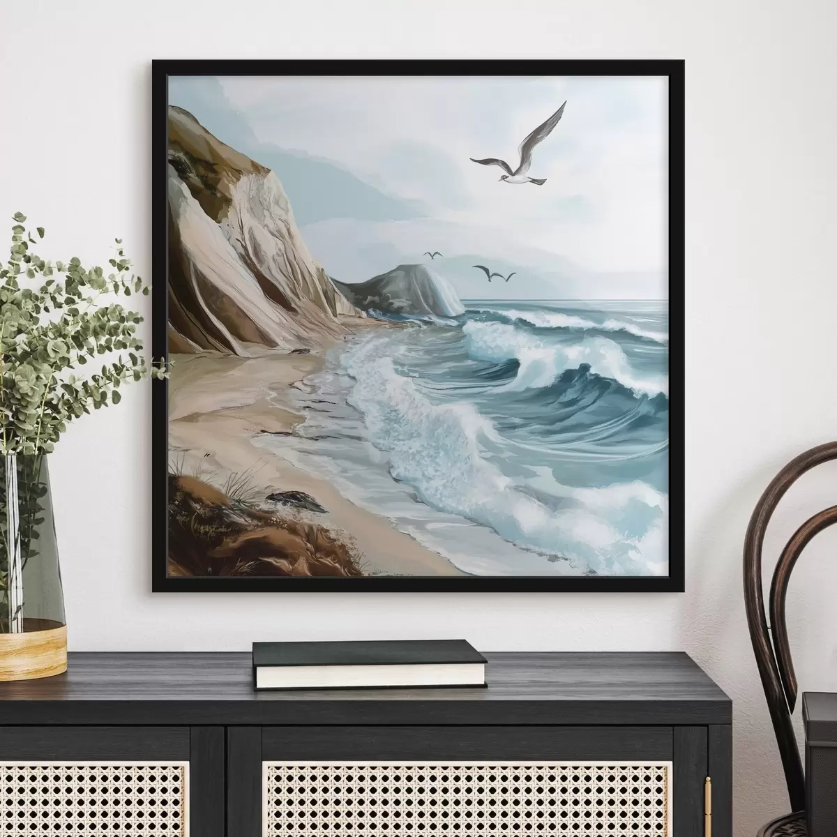 Poster Spiaggia sabbiosa e uccelli f44222