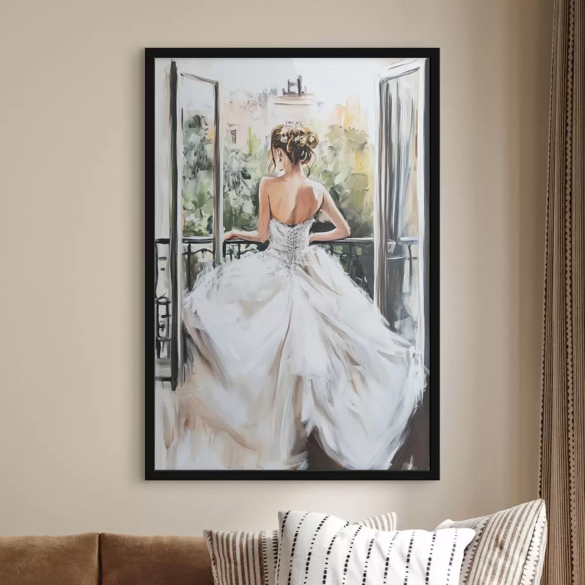 Poster Ragazza in abito bianco sul balcone f44226
