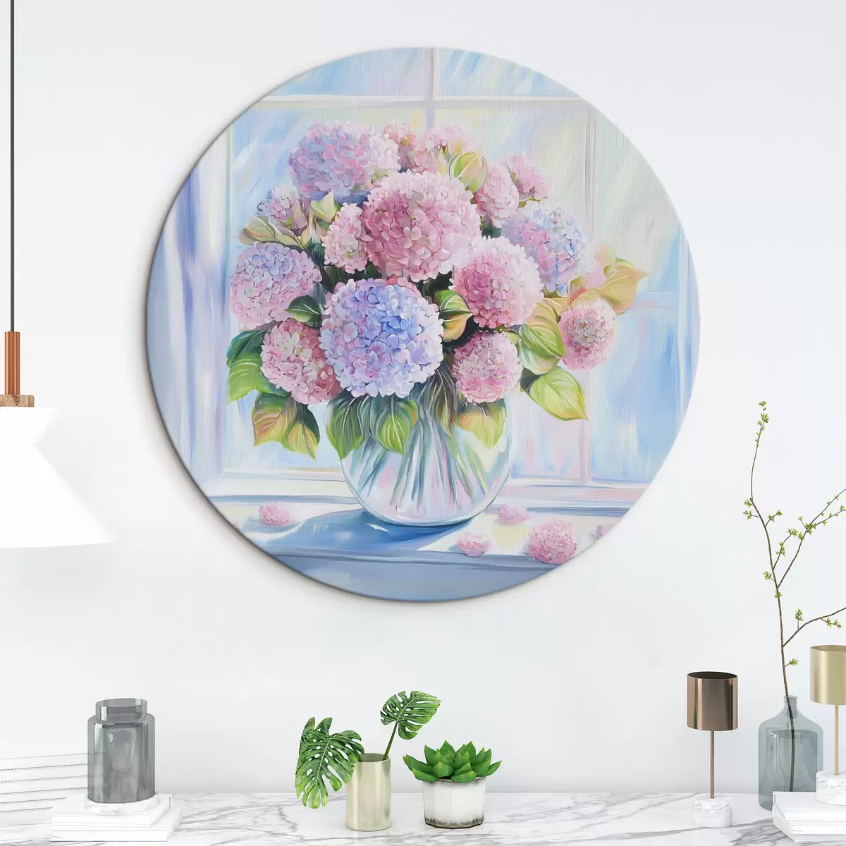 Quadri rotondi Bouquet di fiori sulla finestra r44210