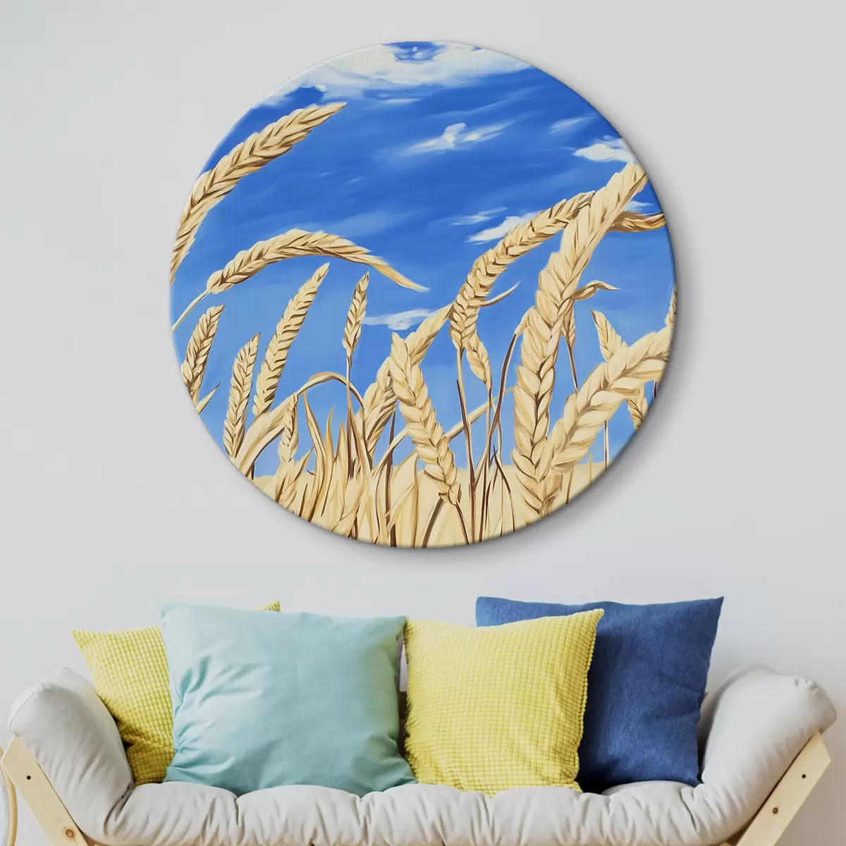 Quadri rotondi Orecchie di grano sotto il cielo blu r44212