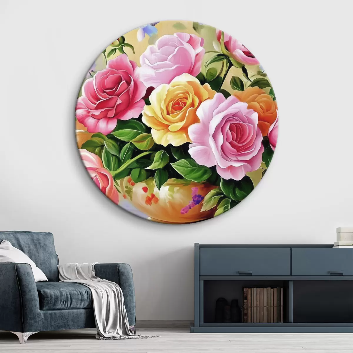 Quadri rotondi Un lussureggiante bouquet di fiori luminosi r44217