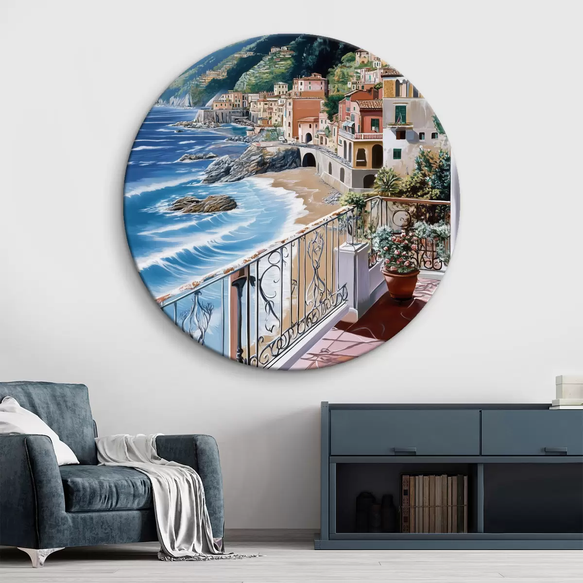 Quadri rotondi Città sul mare r44220