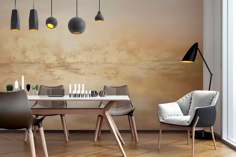 Carta da parati Cielo Paesaggio astratto con colori caldi, un'atmosfera morbida e sognante e una miscela di tonalità arancioni, gialle e bianche n. w09063