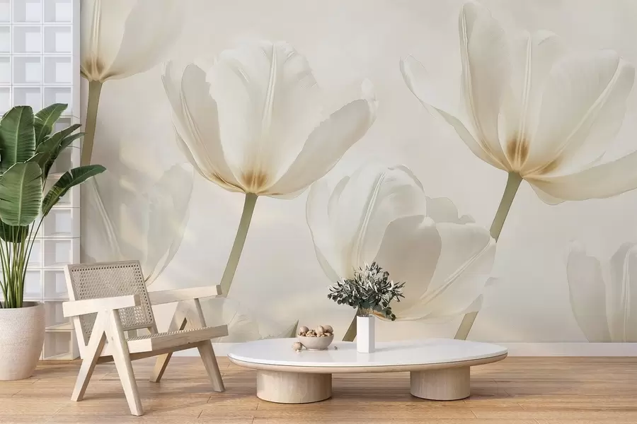 Carta da parati Floreale Bellissimi tulipani, floreali, colori beige, realismo n. w03877