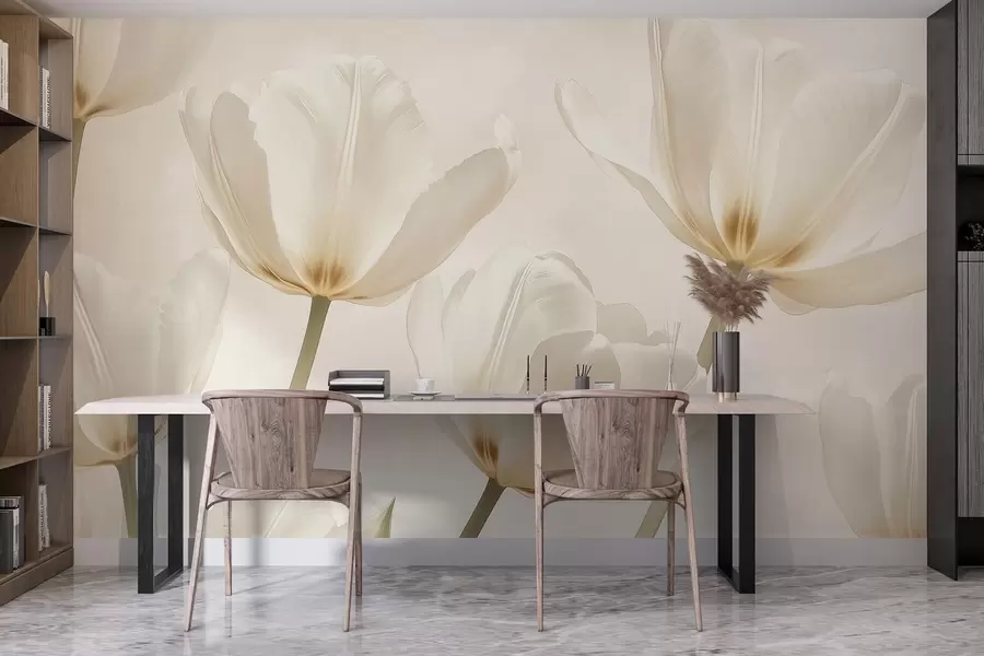 Carta da parati Floreale Bellissimi tulipani, floreali, colori beige, realismo n. w03877