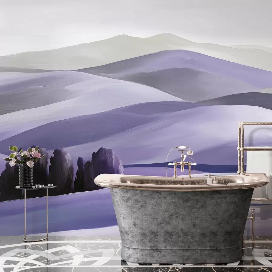 Carta da parati nature Paesaggi con alberi, Toscana, colori viola, stile olio 