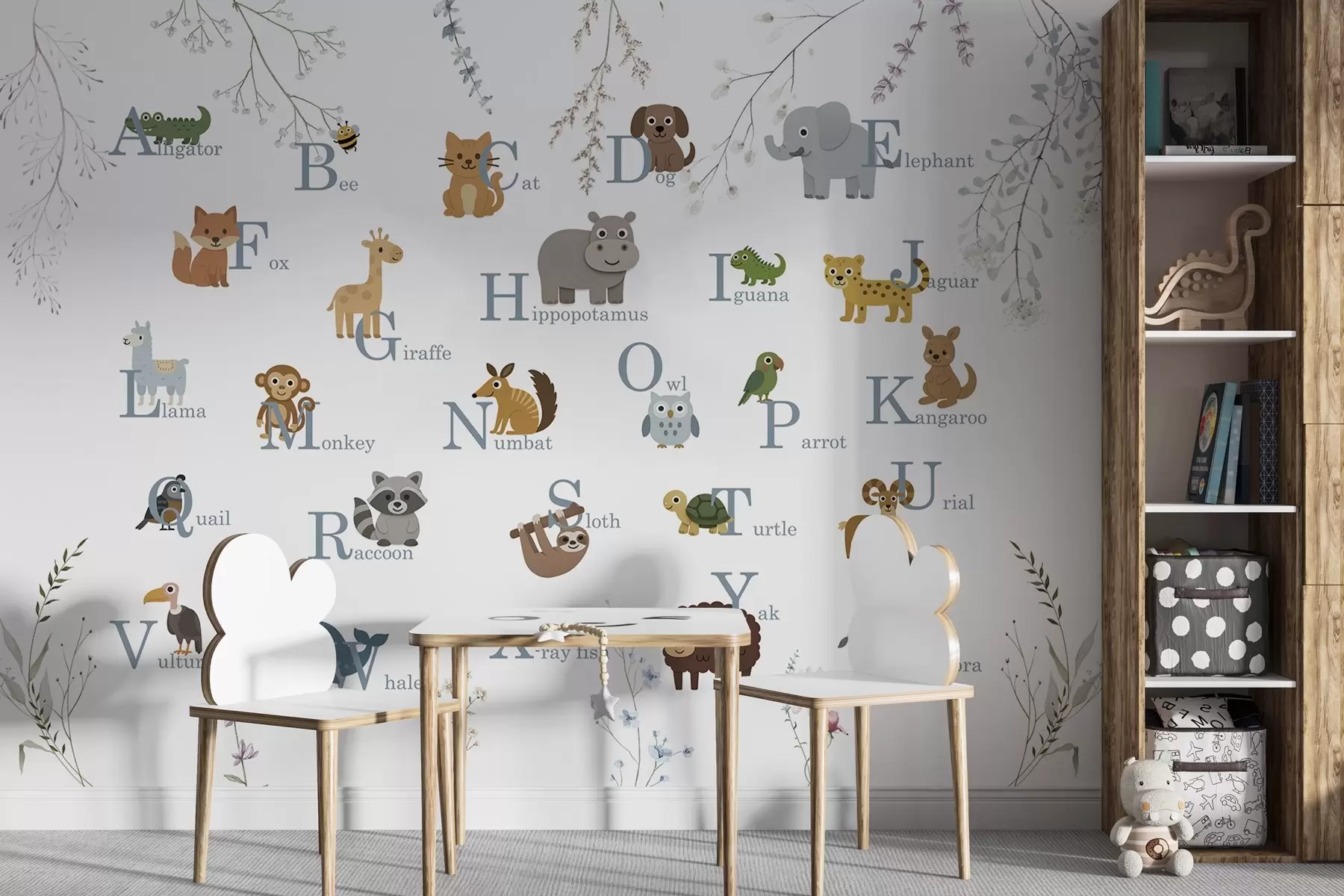 Carta da parati per Bambini Alfabeto minimalista con lettere blu 