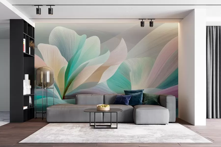 Carta da parati Moderno Elegante astrazione con curve morbide che ricordano un fiore e delle onde n. w09075