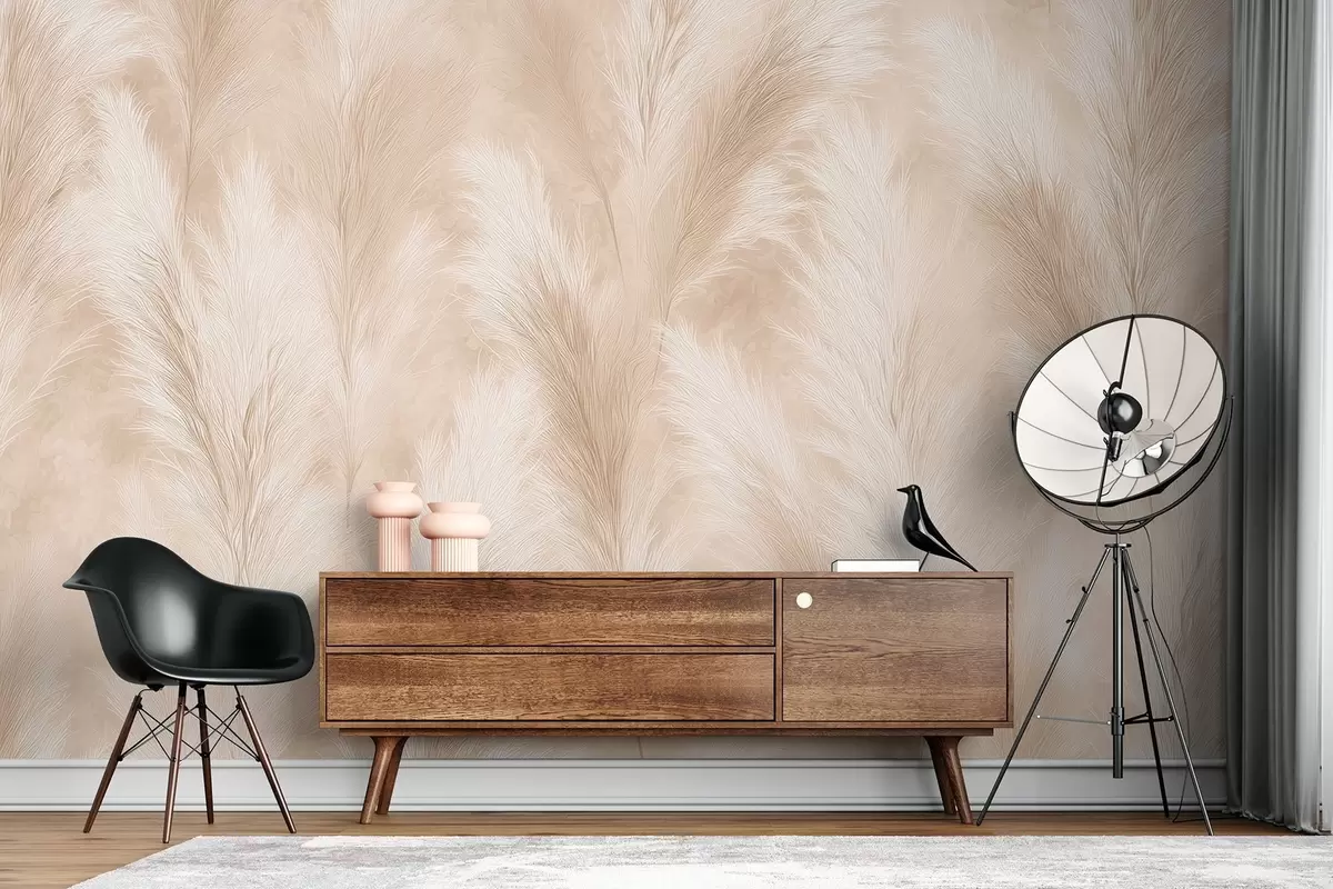 carta da parati Erba della pampa nei toni del beige e del rosa nr. w09077