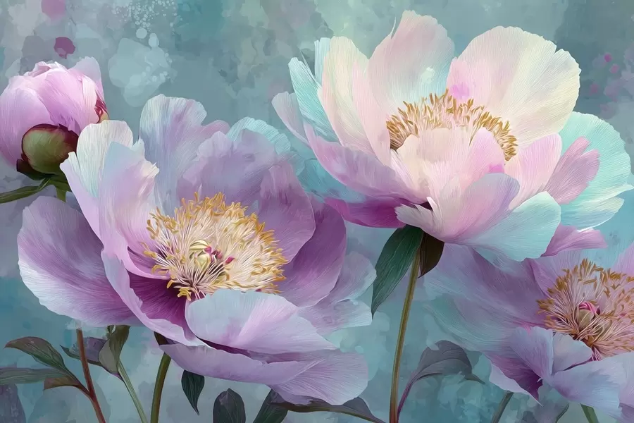 Carta da parati Floreale Peonie colorate nei toni del blu e del viola n. w09087