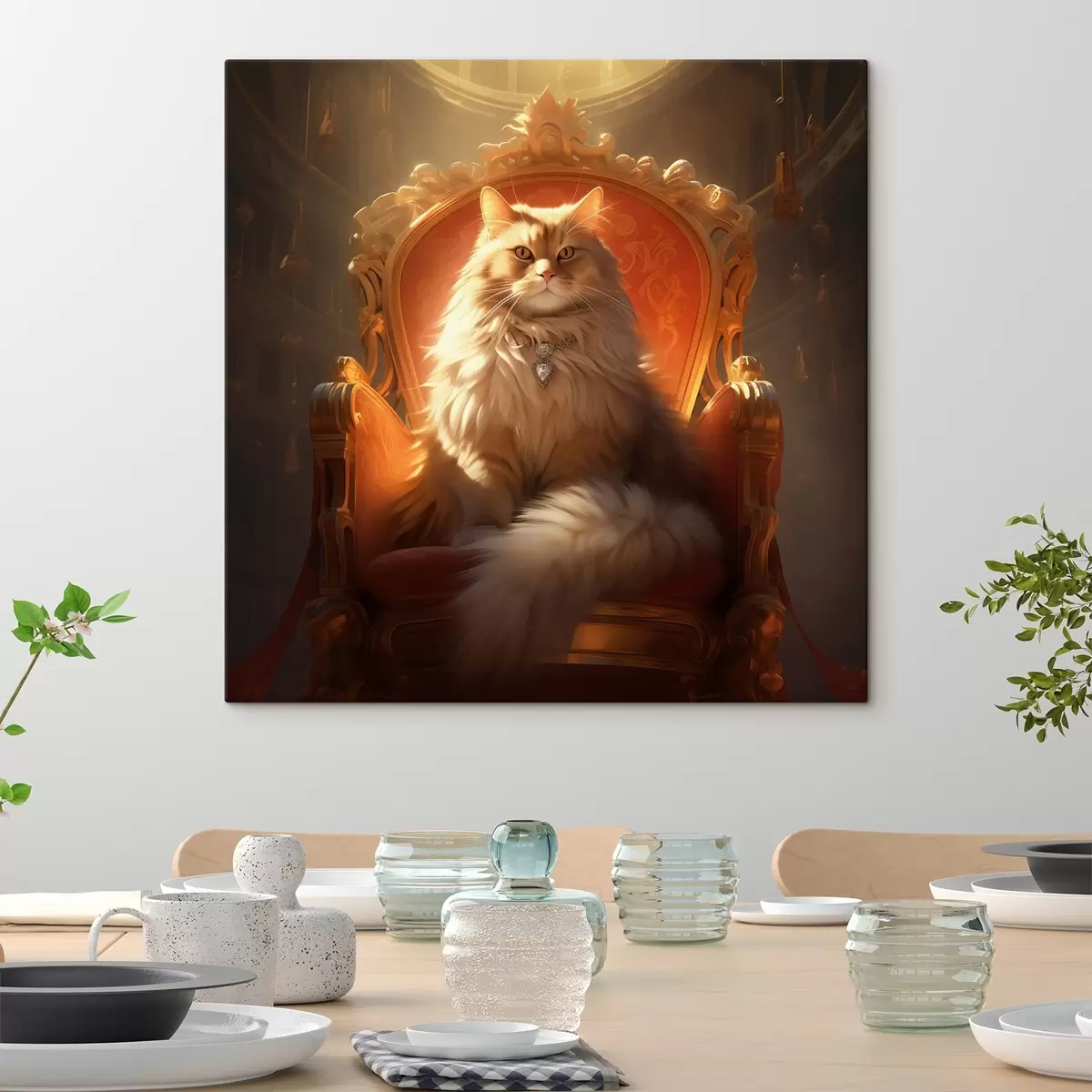 carta da parati Gatto regale con occhi d'ambra su un trono tra i raggi della gloria in stile barocco nr. s44250