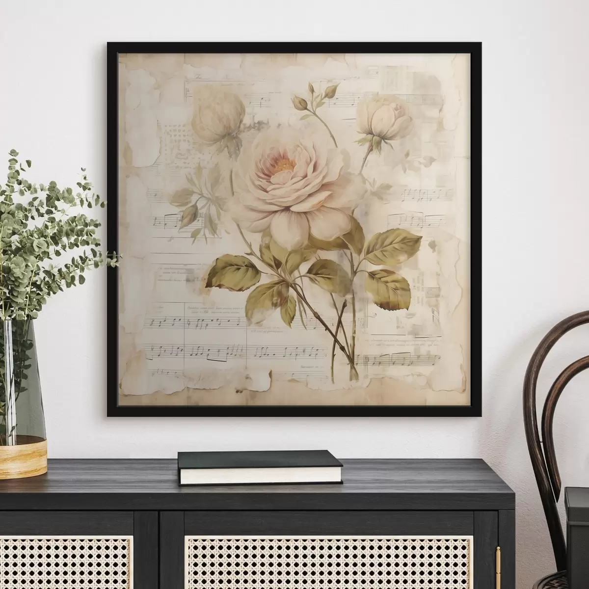 Poster Composizione vintage di rose sullo sfondo di vecchie banconote f44247