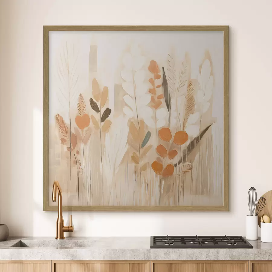 carta da parati Calda astrazione con erbe di campo e fiori in una tavolozza beige-arancio in stile Art Nouveau nr. f44252