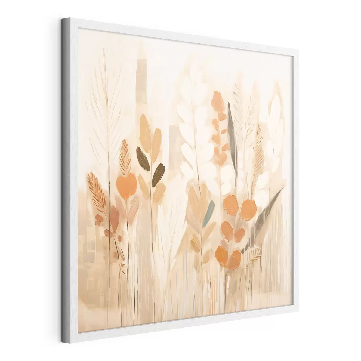 Poster Calda astrazione con erbe di campo e fiori in una tavolozza beige-arancio in stile Art Nouveau f44252