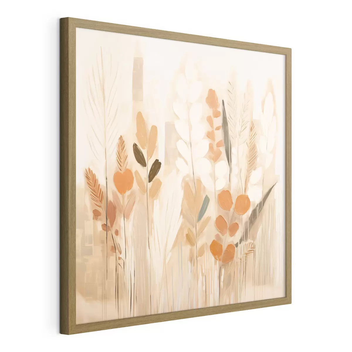 Poster Calda astrazione con erbe di campo e fiori in una tavolozza beige-arancio in stile Art Nouveau f44252