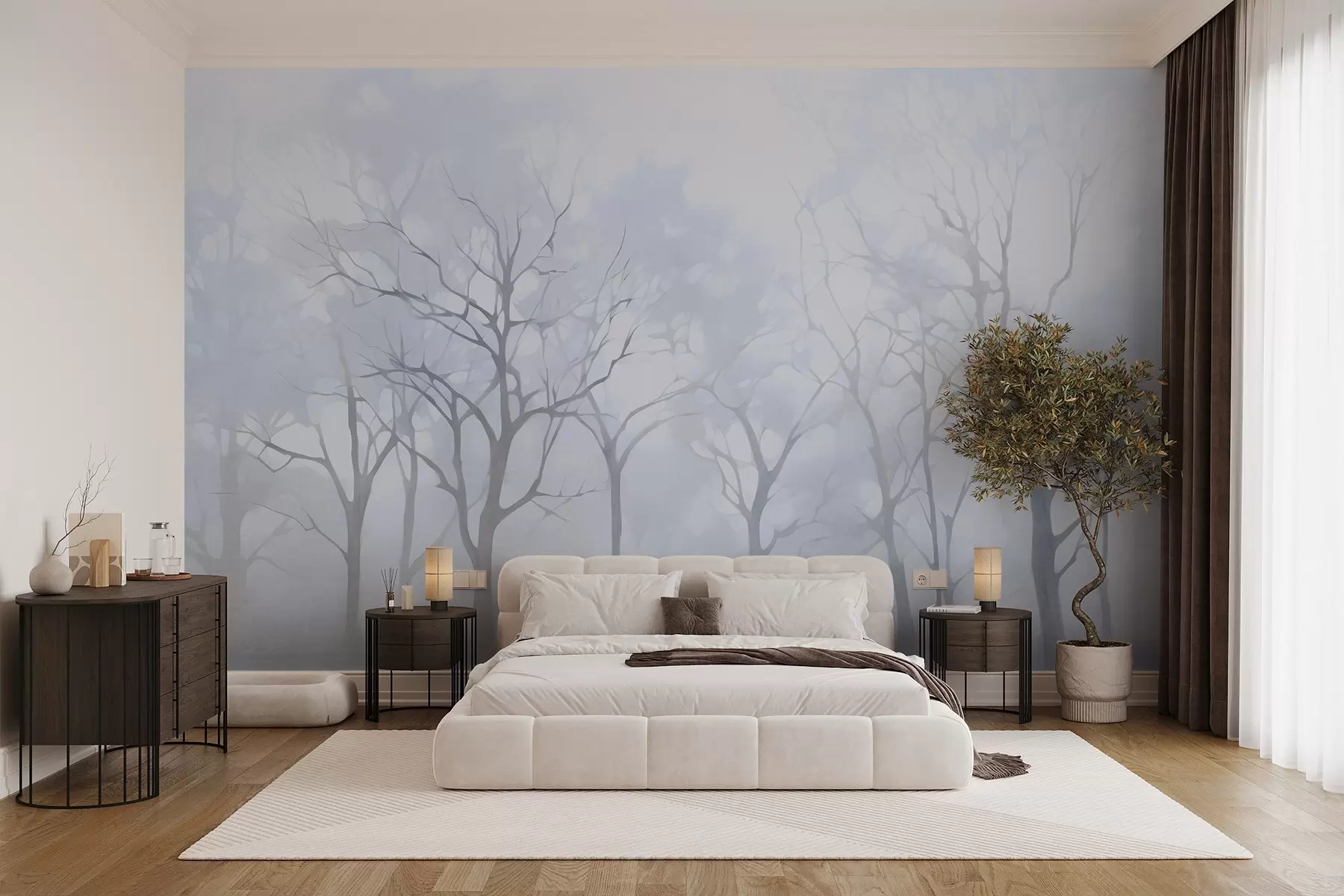 Carta da parati nature Alberi vintage monocromatici nella nebbia 