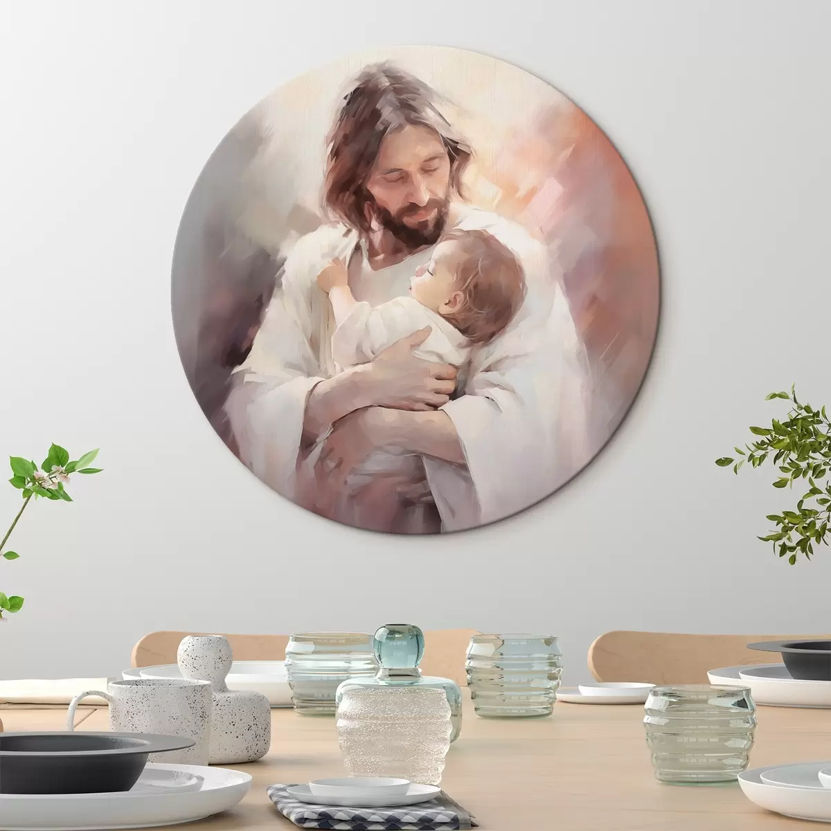 Quadri rotondi Gesù con un bambino r44283