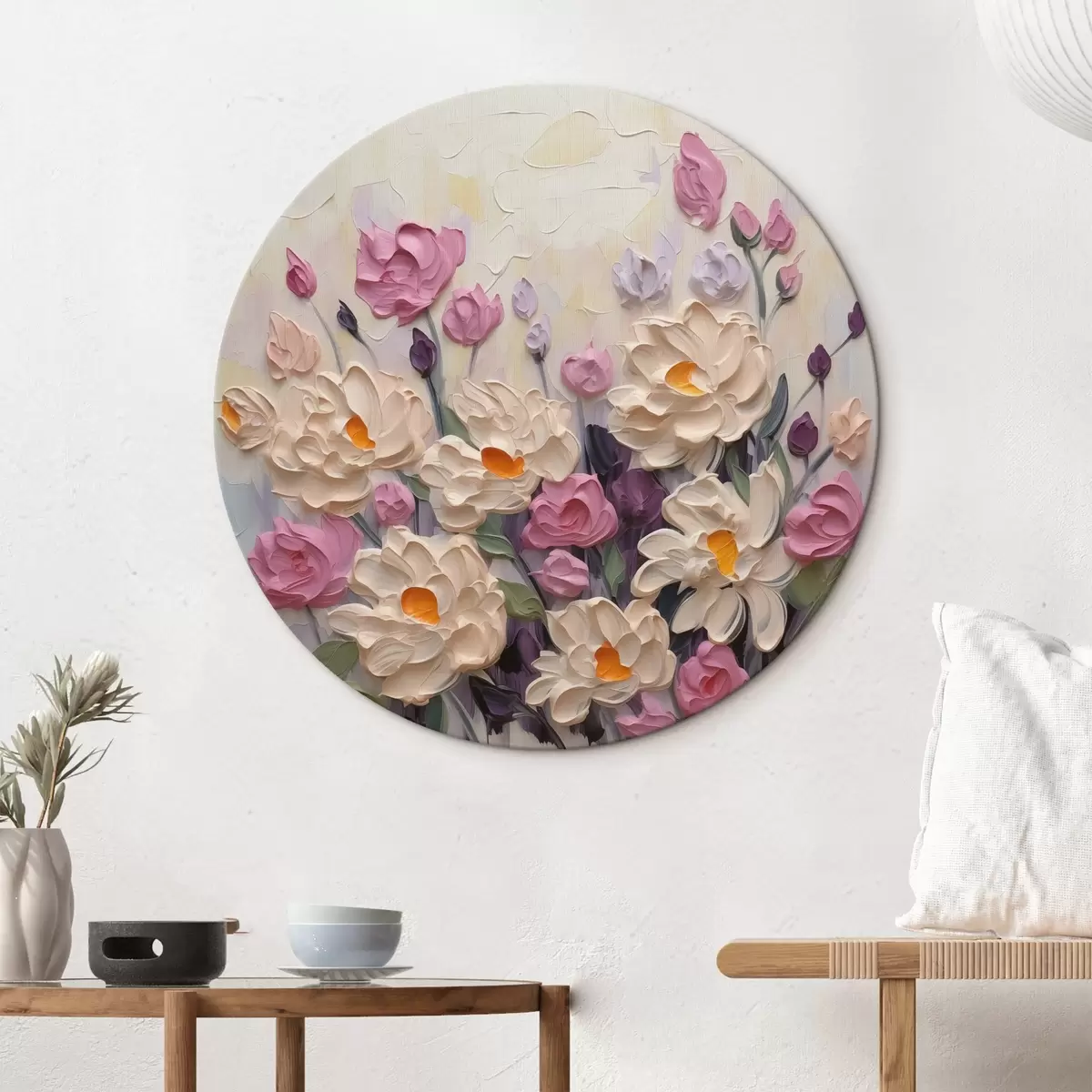 Quadri rotondi Pittura a imitazione di fiori luminosi r44291