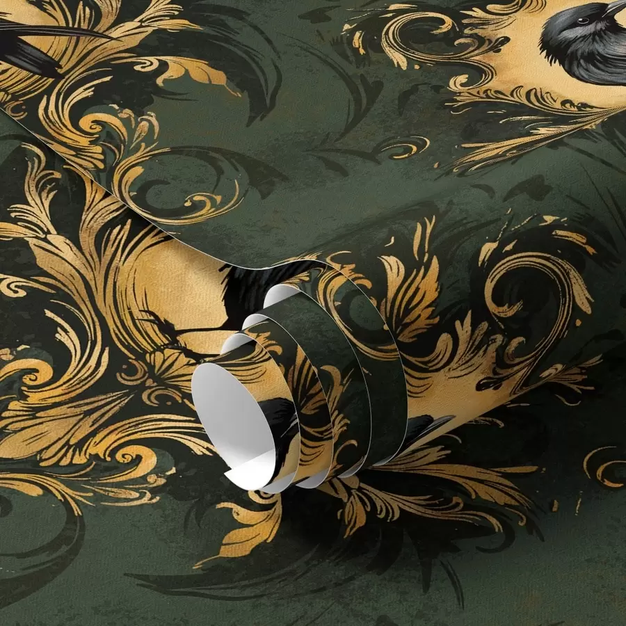 carta da parati Corvo in una cornice su sfondo verde nr. a00105