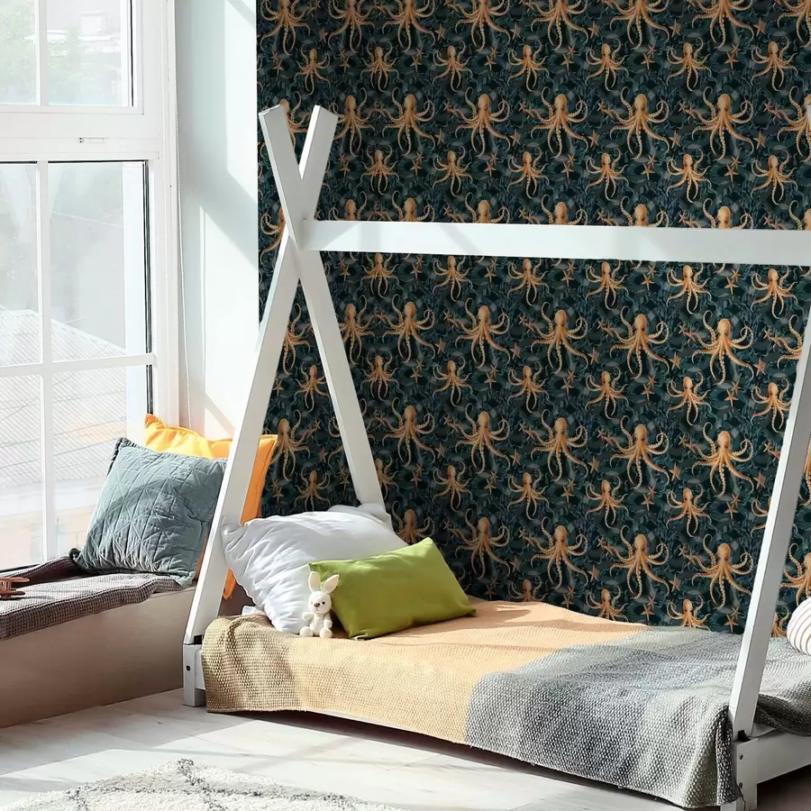 carta da parati Polpi su sfondo blu scuro nr. a00120v1