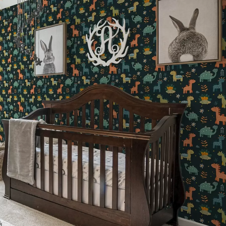 carta da parati Divertenti dinosauri in colori pastello su sfondo scuro nr. a00125v2