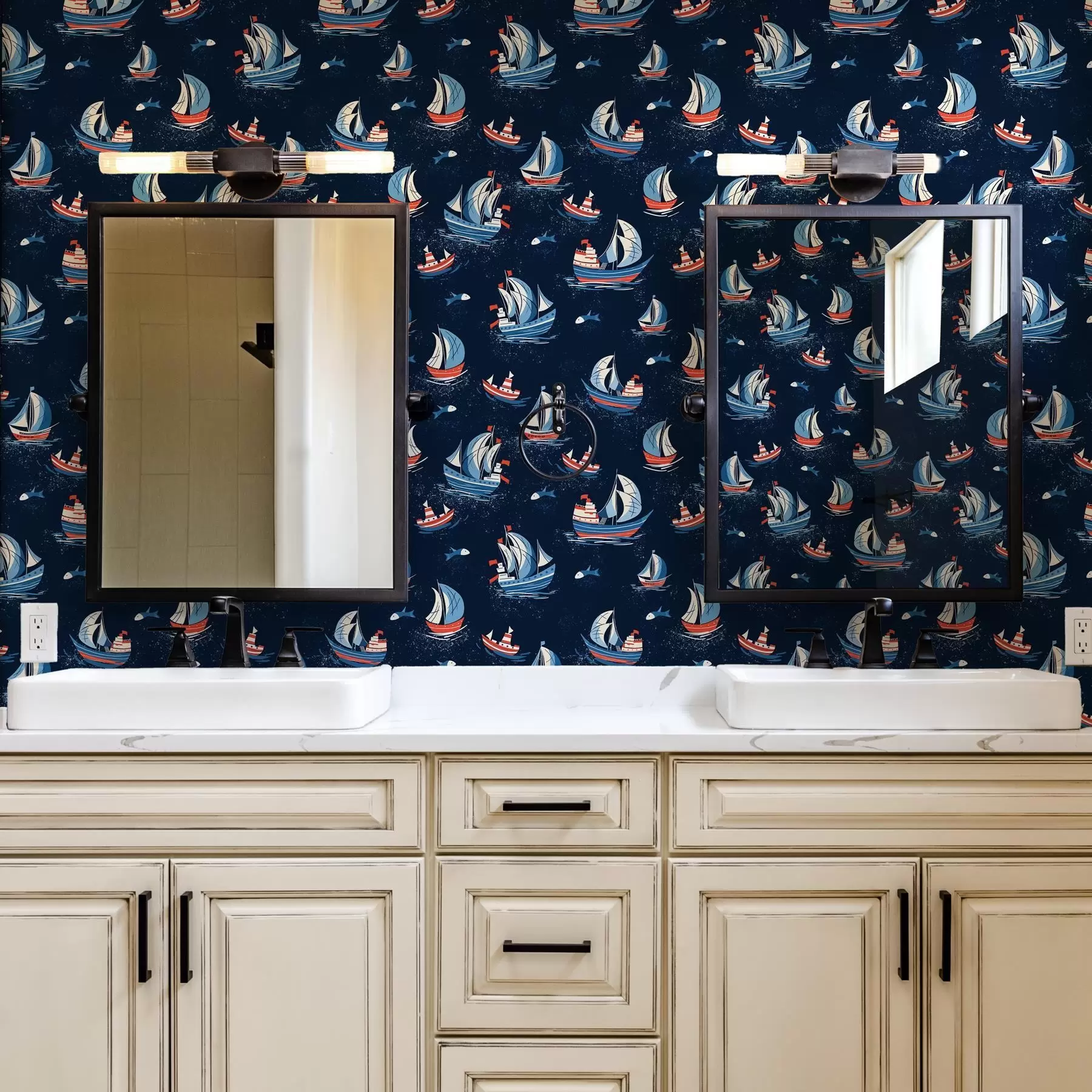 carta da parati Navi su sfondo blu nr. a00126v1