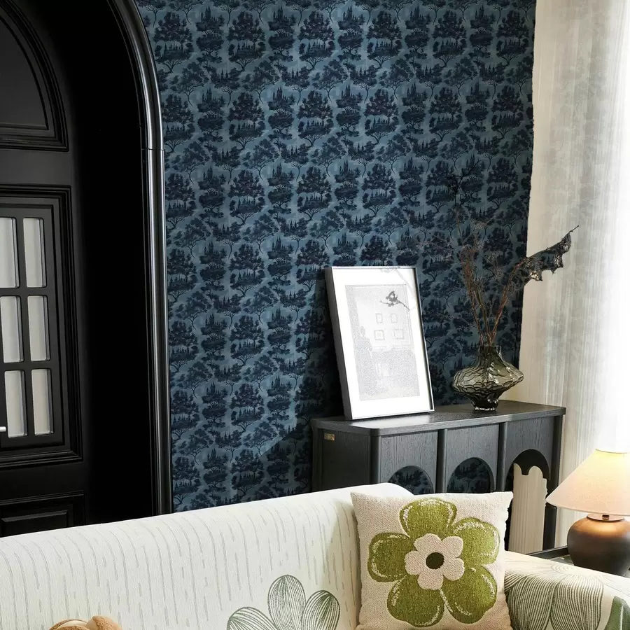 carta da parati Castelli gotici tra gli alberi della foresta notturna nr. a00130v1