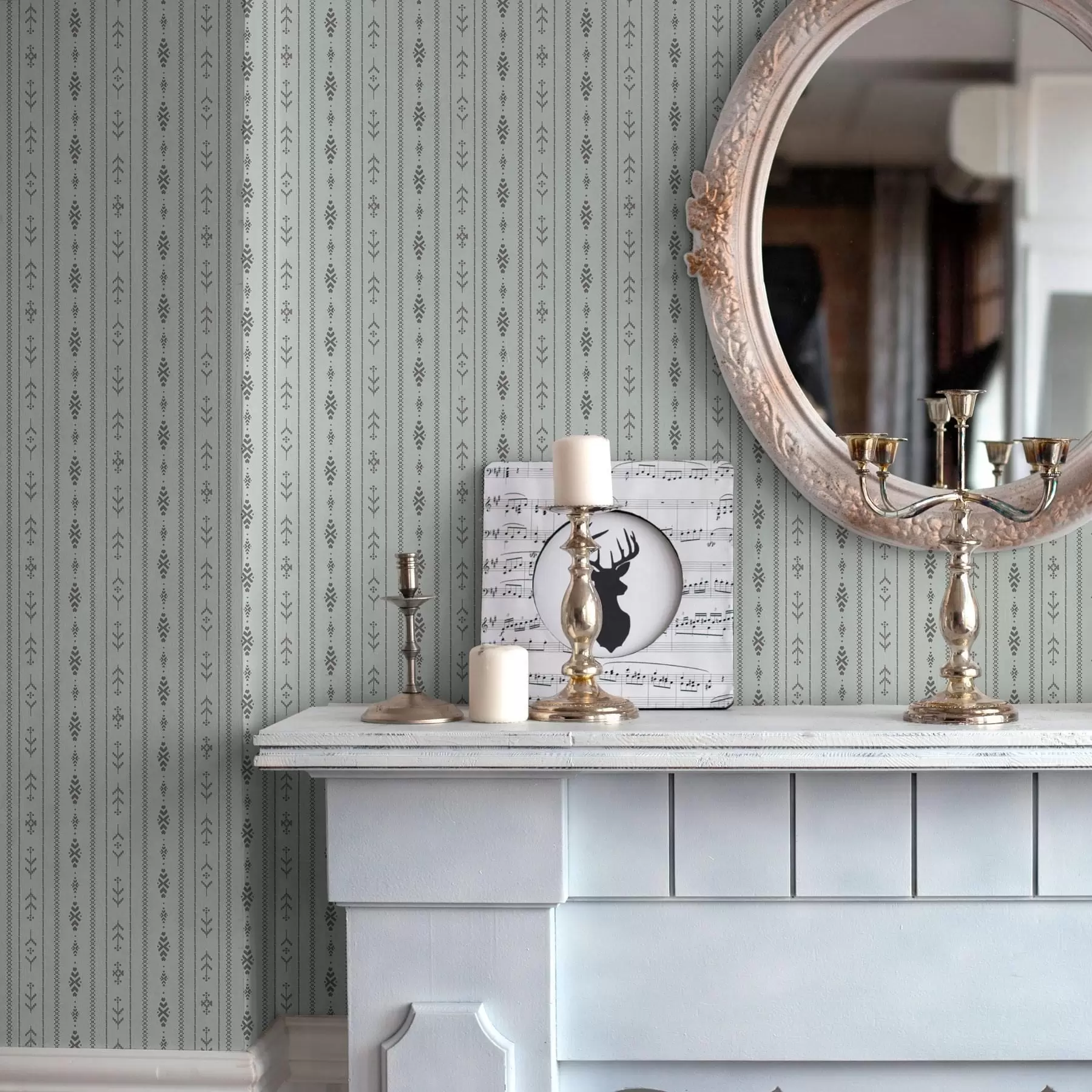 carta da parati Motivo etnico con motivi nei colori grigio e menta nr. a00138