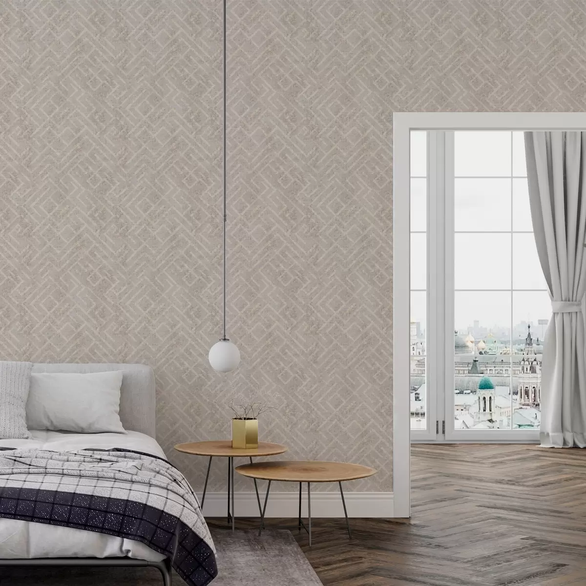 Carta da parati Motivo retrò su sfondo grigio e beige a00142