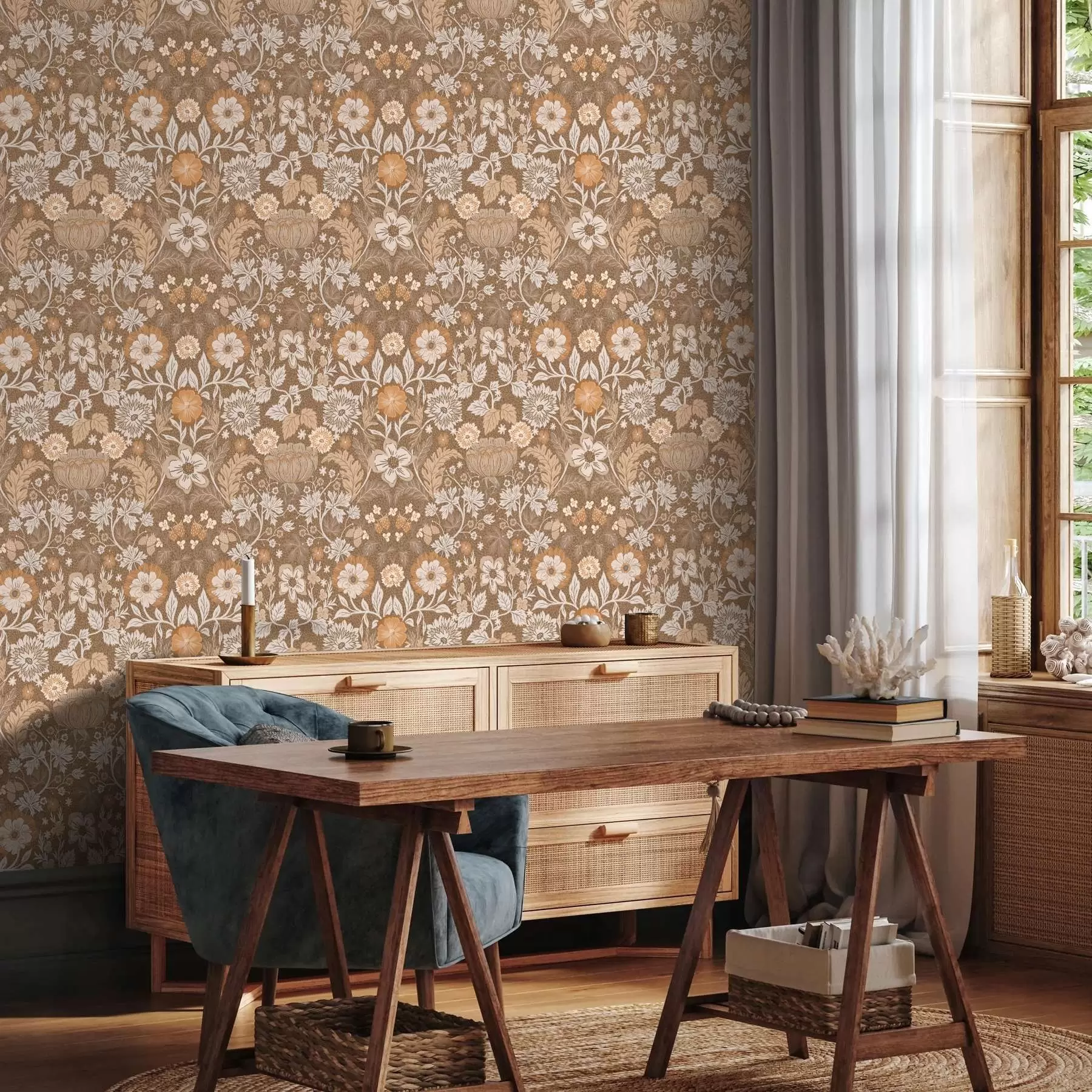 carta da parati Composizione floreale in terracotta con ornamento nr. a00145v1