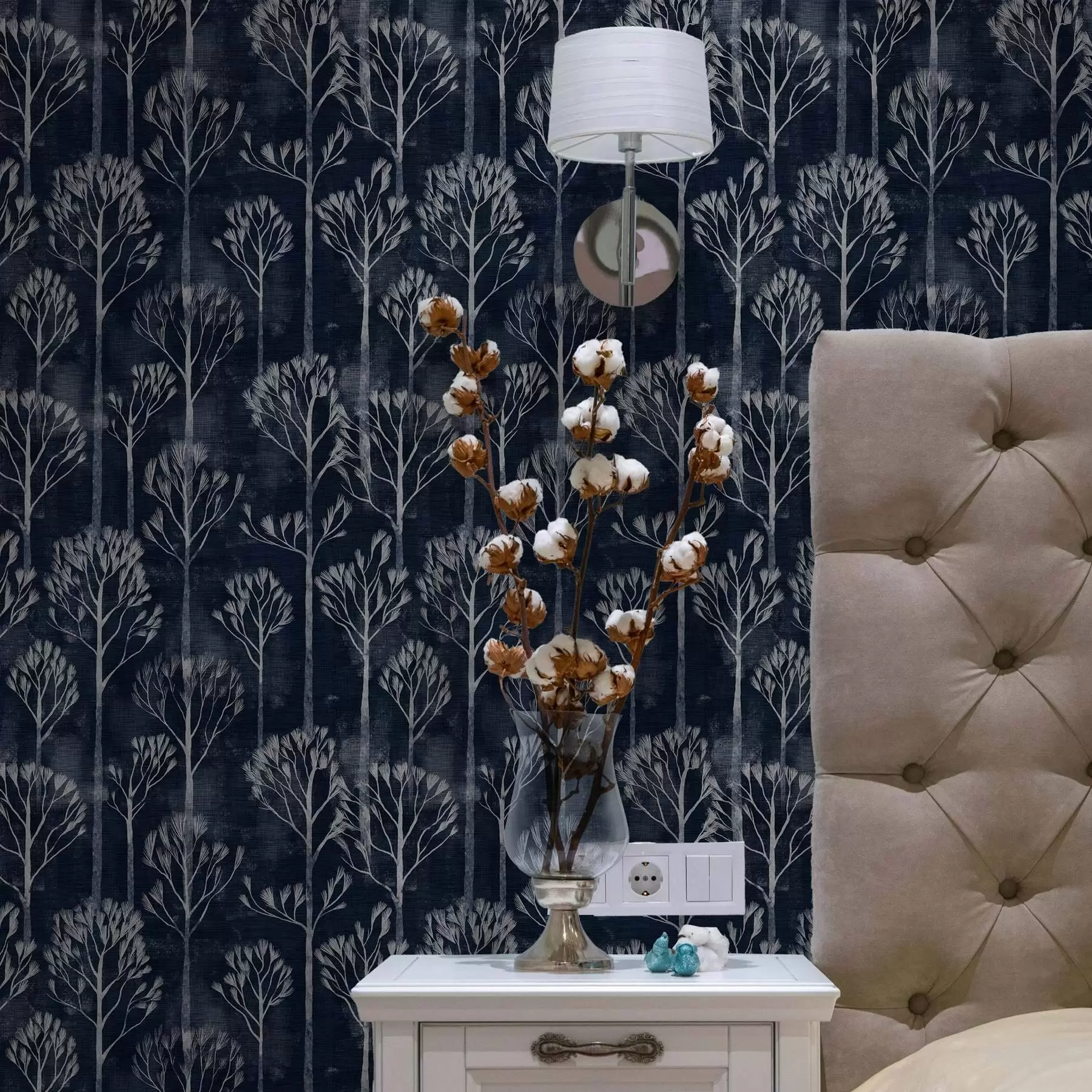 carta da parati Botanica con alberi bianchi in stile scandinavo nr. a00148