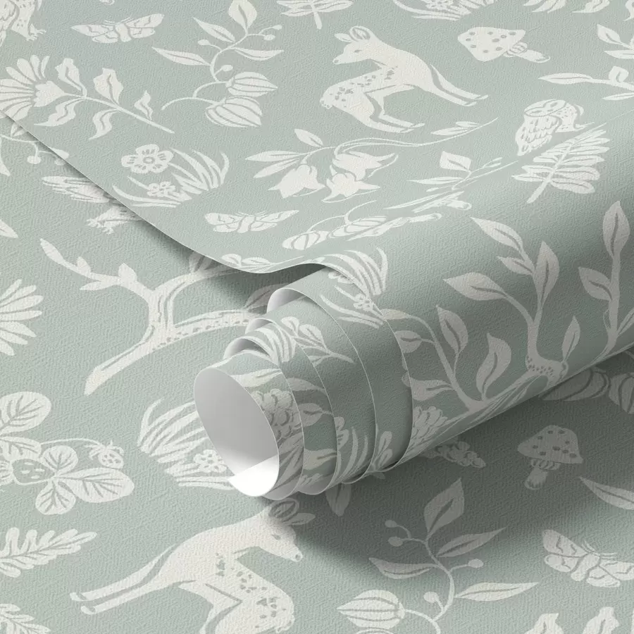 carta da parati Animali e piante scandinave su uno sfondo color menta nr. a00149