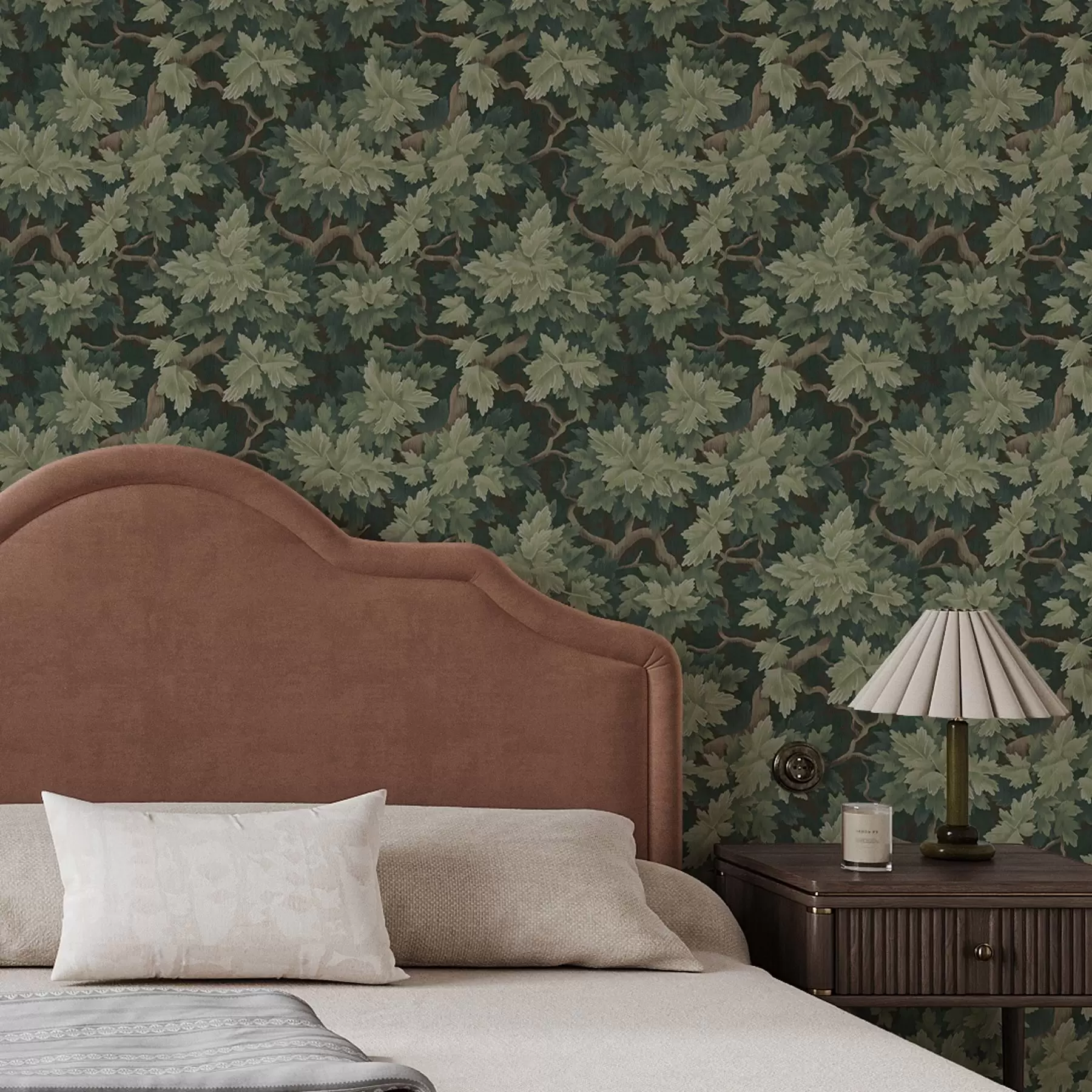 carta da parati Foglie di quercia su sfondo verde nr. a00151