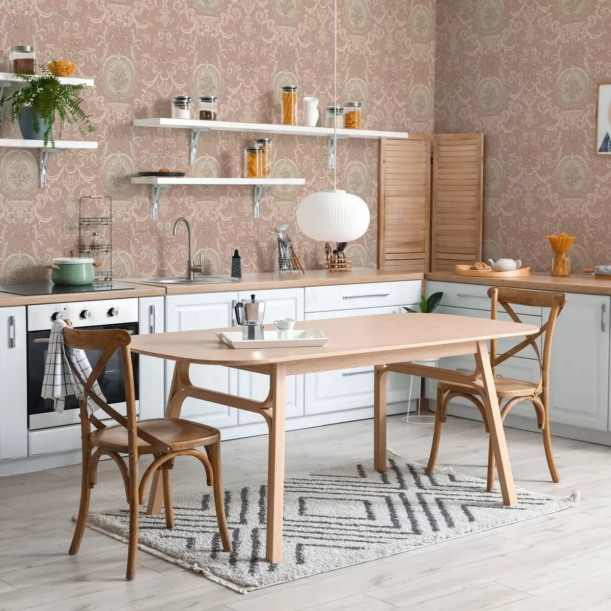 Carta da parati Ornamento barocco con fiori su sfondo rosa a00160