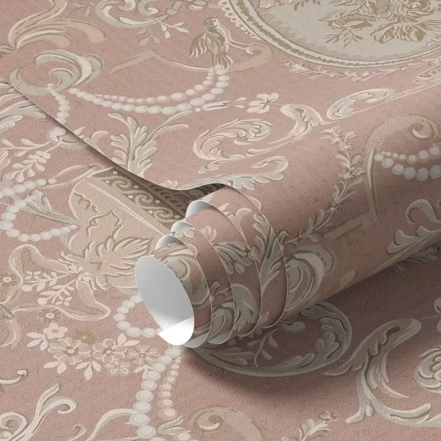 carta da parati Ornamento barocco con fiori su sfondo rosa nr. a00160