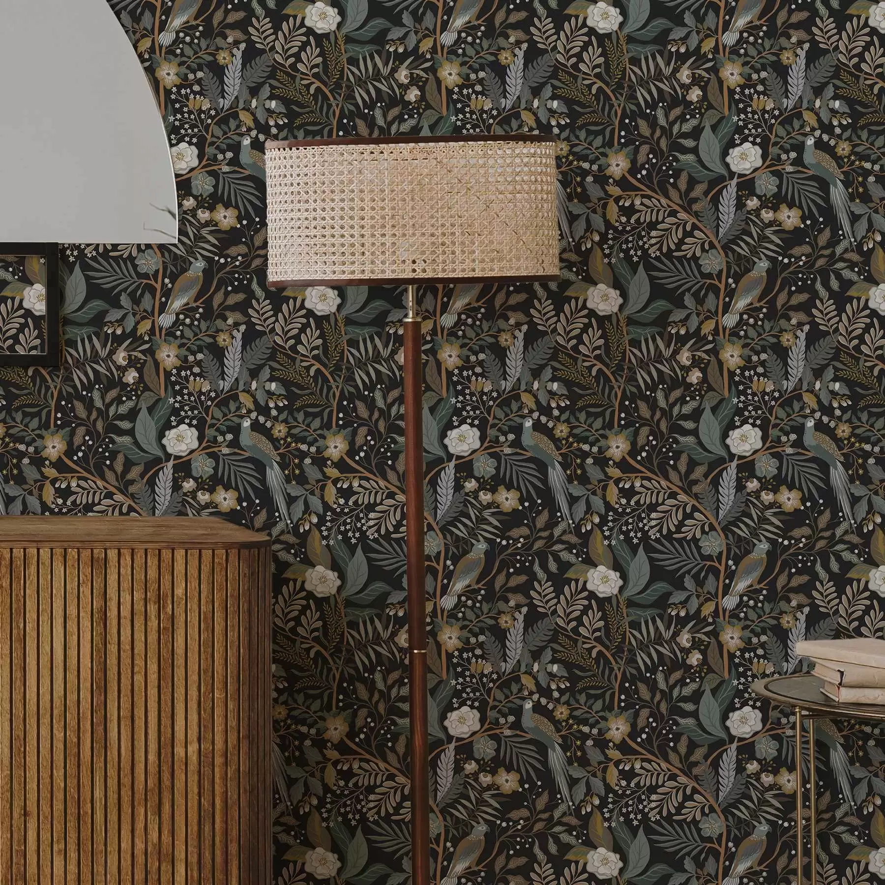 carta da parati Uccelli tra i rami su sfondo scuro nr. a00161