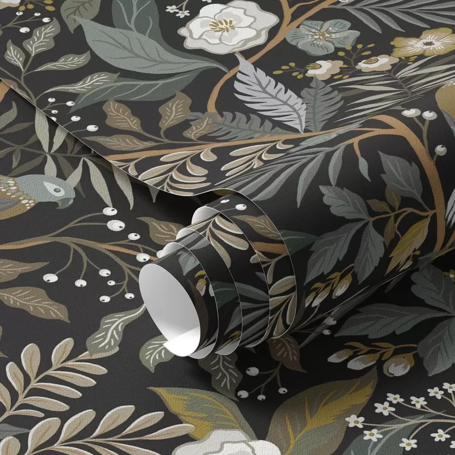 carta da parati Uccelli tra i rami su sfondo scuro nr. a00161