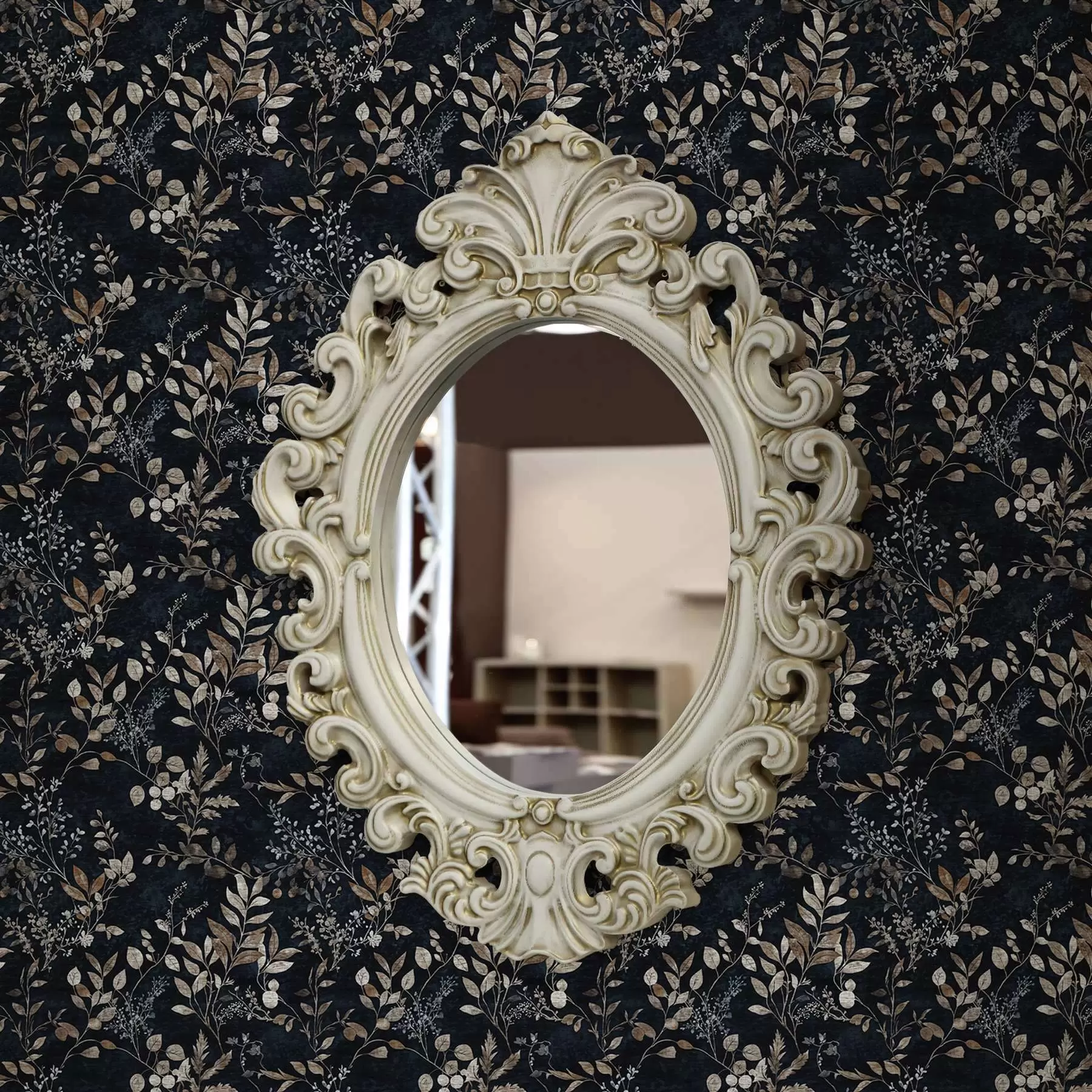 carta da parati Stampa floreale classica in colori chiari su sfondo scuro nr. a00166v2