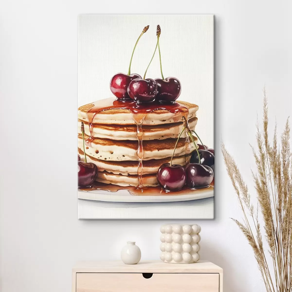 carta da parati Deliziosi pancake con ciliegie e sciroppo, stile acquerello nr. s44305