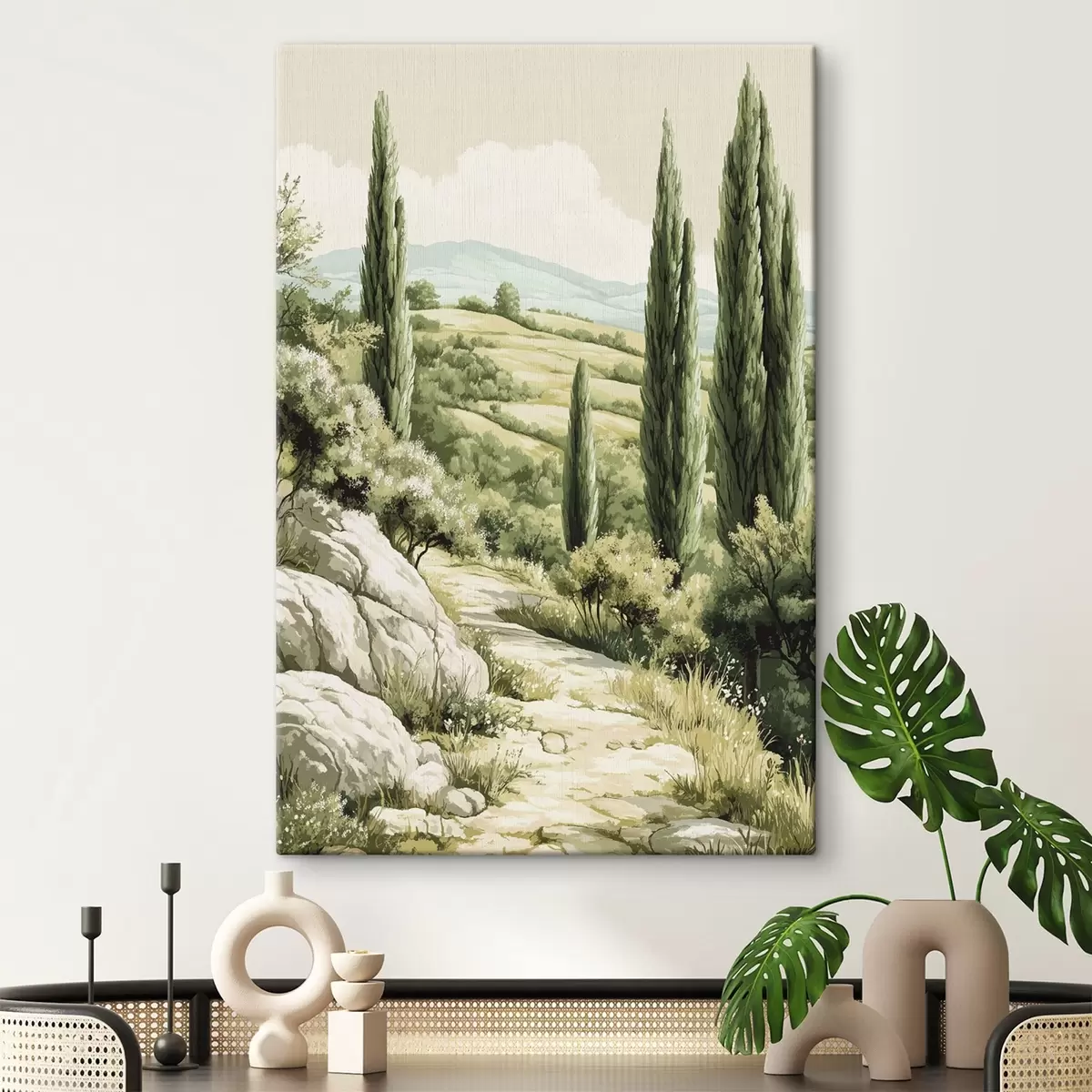 carta da parati Paesaggi estivi con cipressi e colline verdi, stile rustico nr. s44308